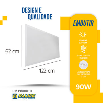 Painel Led 62x122 90W Embutir Retangular Luminária